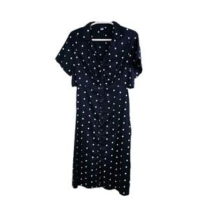 Old Navy Women's Midi Shirt Dress 2X Blue Polka Dot Preppy Classic Office